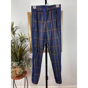 adidas Track Pants Women's Small Blue Plaid Athleisure Streetwear Maximalist